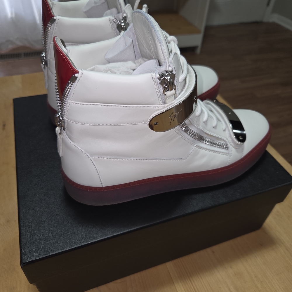 Giuseppe Zanotti White and Silver High-Tops with Red Soles - Picture 8 of 13